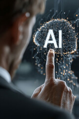 Poster - Man touching ai interface with finger on digital screen technology ai