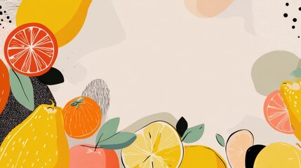 Poster - Modern Design Featuring Abstract Fruit Lineart With Bold Lower Left Corner and Blank Space for Additional Creative Elements