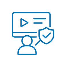 Poster - User icon with video screen and shield for education and awareness  