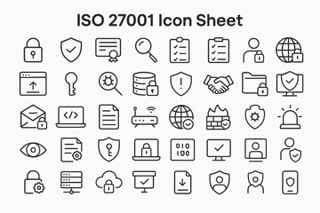 Poster - ISO 27001 Icon Sheet: An illustrative array of crisp, modern icons representing the vital elements of information security management.