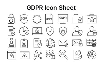 Poster - GDPR Icon Sheet: An organized array of icon related to privacy regulations and data security. Illustrating the crucial elements of compliance and digital protection.