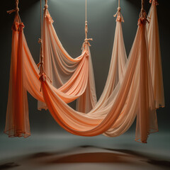 Poster - Soft draped fabric in warm tones creates serene atmosphere, showcasing elegance and comfort. flowing textures invite relaxation and tranquility
