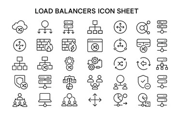 Fototapete - Load Balancers Icon Sheet: A comprehensive collection of meticulously crafted icons representing load balancing and related concepts, ideal for design and technological projects.