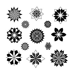 Poster - Collection of various black and white floral patterns on a white background