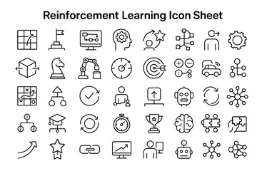 Poster - Reinforcement Learning Icon Sheet: An Icon sheet featuring line icons representing reinforcement learning concepts. 