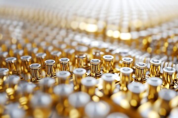 Golden electronic components arrayed in a precise pattern for technology and industry applications