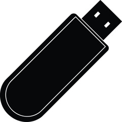 Poster - Clean black silhouette of a modern usb flash drive on a white background