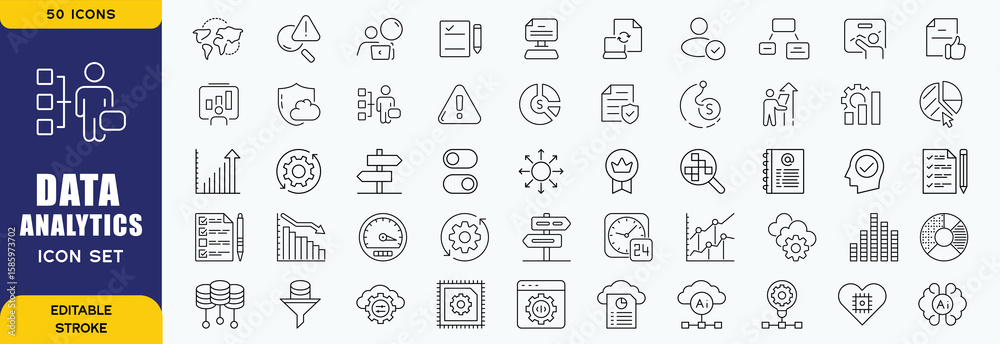 Set of 50 outline icons related to data analytics. Linear icon ...
