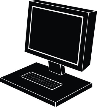 Clean silhouette of a desktop computer with monitor and keyboard