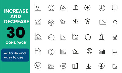 Fototapete - Minimal Black Line Icons for Increase and Decrease Signs—Editable Vector Set