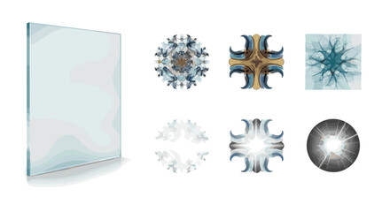 Poster - Illustration featuring a glass pane and several decorative ornate designs on a white background