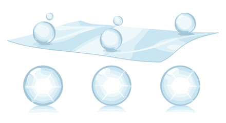 Poster - Illustration of oval shaped drops on a surface with reflections and a light blue and white color scheme
