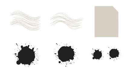 Poster - Illustration showing two sets of wavy lines, a rectangle, and three ink splatters on a white background