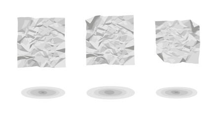 Poster - Three crumpled pieces of white paper with shadows underneath each one on a plain white background