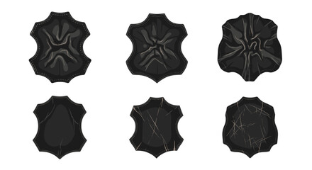 Poster - Collection of six stylized black leather hide shapes with varying textures and wrinkle patterns shown