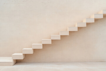 Aufkleber - Elegant staircase against textured neutral wall. Modern architecture. Clean design featuring minimalist aesthetic and light pastel color.