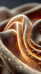 Poster - A macro view of shimmering fabric waves illuminated by soft golden sparkles, creating a luxurious and dreamy texture