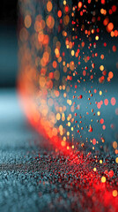Poster - Bright red and orange glowing bokeh lights rising from a glistening surface, creating a dynamic and fiery light burst against a dark backdrop