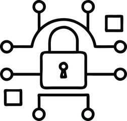 Poster - Simple digital security lock icon with connecting nodes and square shapes
