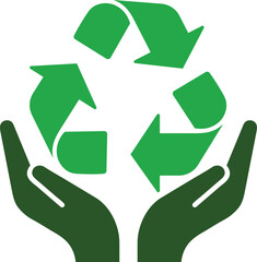 Poster - Hands holding green recycling symbol representing environmental protection and conservation