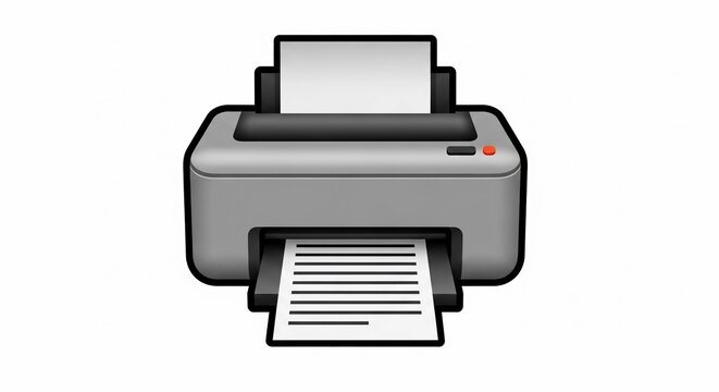 Illustration of a gray printer with paper being printed.
