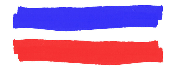 Poster - Red and Blue Marker Stroke Set With Hand Drawn Lines Symbolizing Electrifying Energy and Artistic Contrast Isolated on a Transparent or White Background