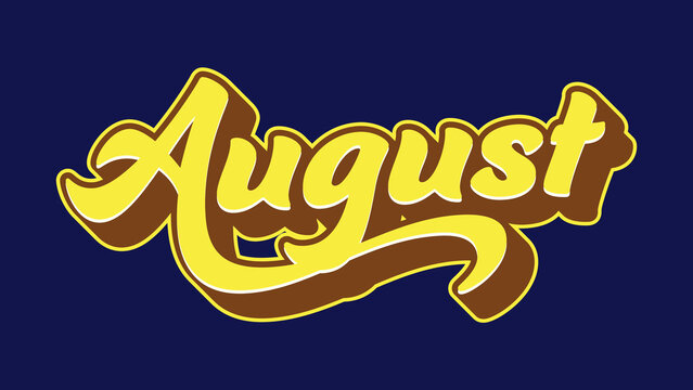 August: A captivating visual representation of the month of August, using a playful typeface and contrasting color scheme to draw the eye.
