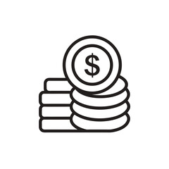 Fototapete - Outline icon of a stack of dollar coins in a flat design style