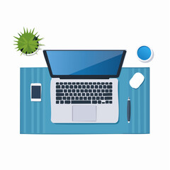 Fototapete - Overhead View of a Modern Workspace with Laptop and Accessories