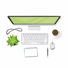 Poster - TopDown View of a Modern Workspace with Computer and Accessories