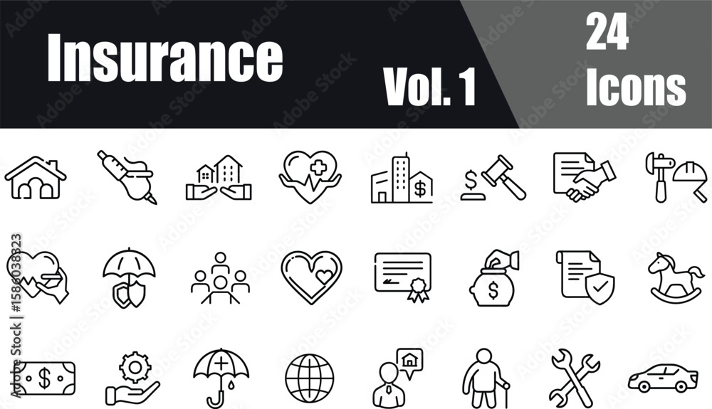 Insurance Line Editable Icons Set Vol. 1 Stock Vector | Adobe Stock