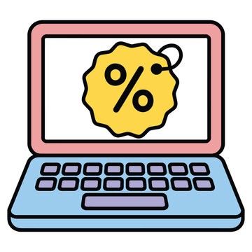 Laptop screen displays yellow discount tag computer