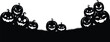 © AnotaiSi - spooky pumpkin silhouette border, haunted stack of pumpkin on ground silhouette footer, funny halloween jack o lantern horizontal decoration illustration