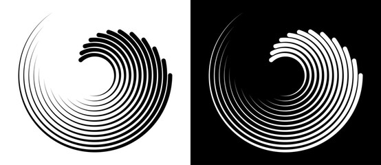 Poster - Abstract background with lines in circle. Art design spiral as logo or icon. A black figure on a white background and an equally white figure on the black side.