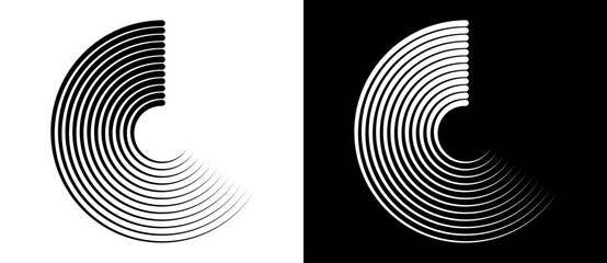 Poster - Abstract background with lines in circle. Art design spiral as logo or icon. A black figure on a white background and an equally white figure on the black side.