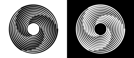 Poster - Abstract background with lines in circle. Art design spiral as logo or icon. A black figure on a white background and an equally white figure on the black side.