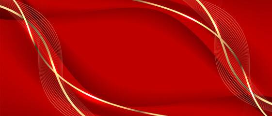 Poster - Abstract gold ribbon curve overlap on red luxury background vector