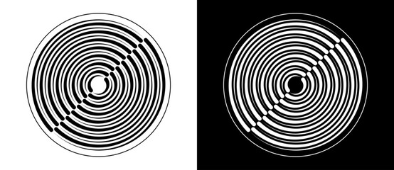 Poster - Abstract background with lines in circle. Art design spiral as logo or icon. A black figure on a white background and an equally white figure on the black side.