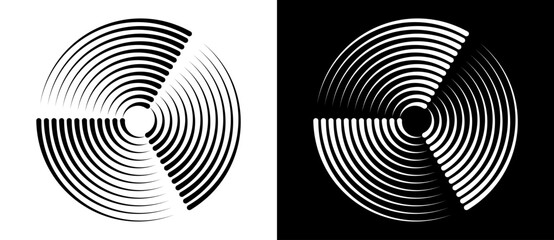 Poster - Abstract background with lines in circle. Art design spiral as logo or icon. A black figure on a white background and an equally white figure on the black side.