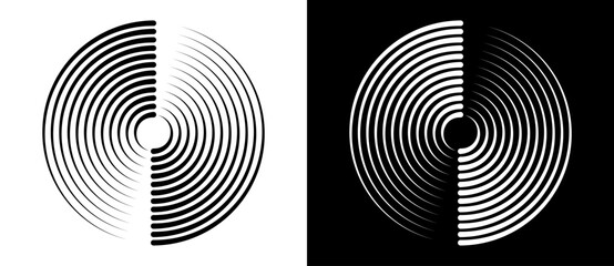 Poster - Abstract background with lines in circle. Art design spiral as logo or icon. A black figure on a white background and an equally white figure on the black side.