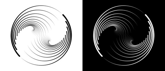 Poster - Abstract background with lines in circle. Art design spiral as logo or icon. A black figure on a white background and an equally white figure on the black side.