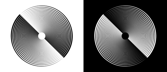 Poster - Abstract background with lines in circle. Art design spiral as logo or icon. A black figure on a white background and an equally white figure on the black side.