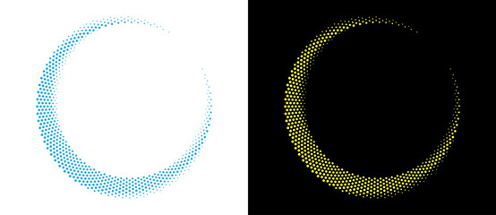 Poster - Modern abstract background. Halftone dots in circle form. Letter C like logo, icon or design element. Blue dots on a white background and yellow dots on the black side.