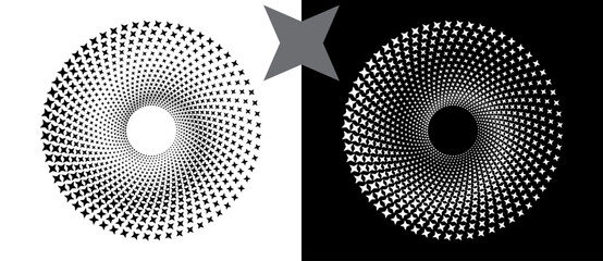 Poster - Abstract background with stars in spiral. Art design spiral as logo or icon. A black figure on a white background and an equally white figure on the black side.
