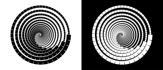 Poster - Abstract background with squares in circle. Art design spiral as logo or icon. A black figure on a white background and an equally white figure on the black side.