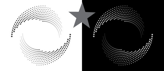 Poster - Abstract background with stars in spiral. Art design spiral as logo or icon. A black figure on a white background and an equally white figure on the black side.