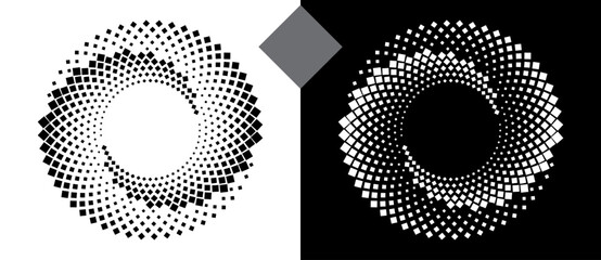 Poster - Abstract background with squares in circle. Art design spiral as logo or icon. A black figure on a white background and an equally white figure on the black side.