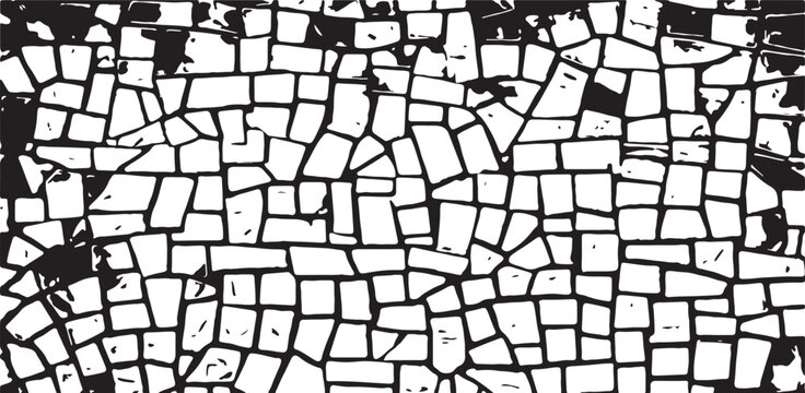 Monochrome texture composed of irregular graphic elements. Distressed uneven grunge background. Abstract vector illustration. Overlay for interesting effect and depth. Isolated on white background.
