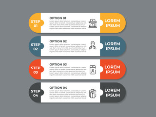 Aufkleber - Business presentation 4 steps infographic template set. Keynote presentation background, slide templates, website ideas, landing page, annual report brochure. Vector Illustration