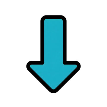 Cyan Blue Down Arrow Icon Black Outline isolated on a transparent background turquoise